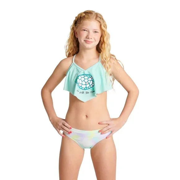 JUSTICE Girls Swimsuit Tankini Bikini Ruffle Swim PLUS SIZE 12 14